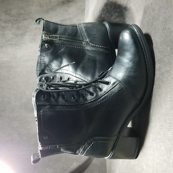 LH by La Halle Black Leather Lace Up with Double Zip Ankle Boots - US 9 - Picture 10 of 16